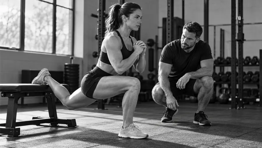 Antrenör gözetiminde kuvvet çalışması yapan sporcu